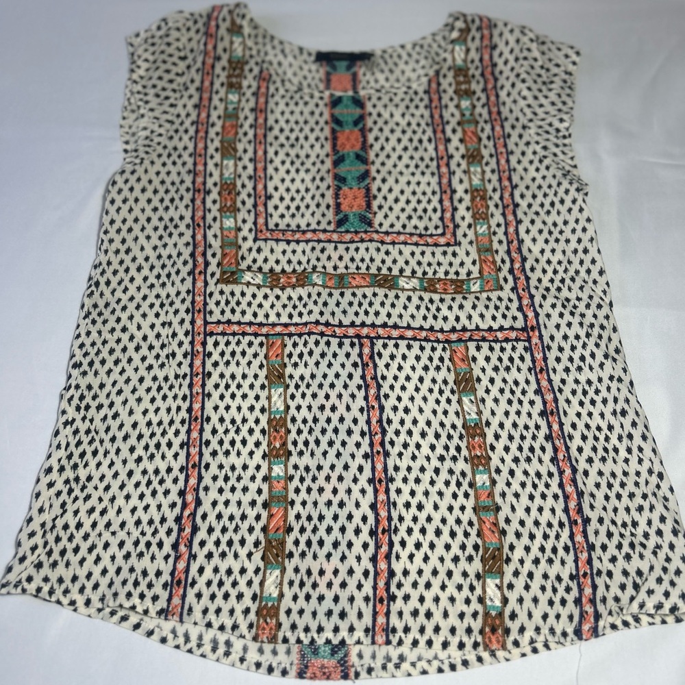 THML Cream Geometric Embroidered Women’s Top Boho preppy xs